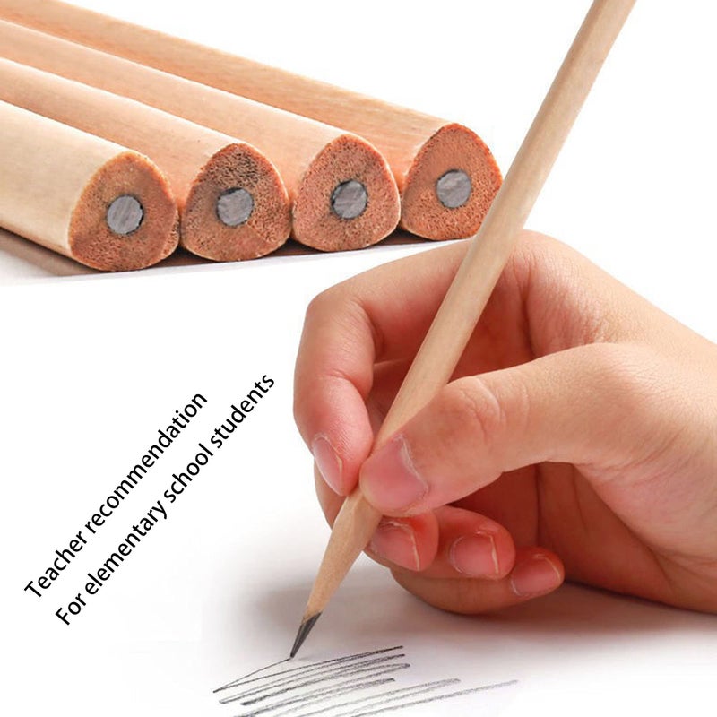 Buspoll 10 Stick HB Pencils Unpainted Natural Wood Grain Triangular for Kids Stationery - Image 2